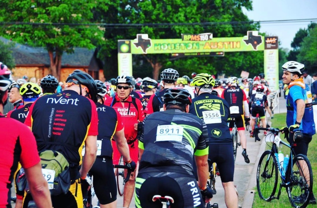 Texas MS150 cycling event crowd at the starting line