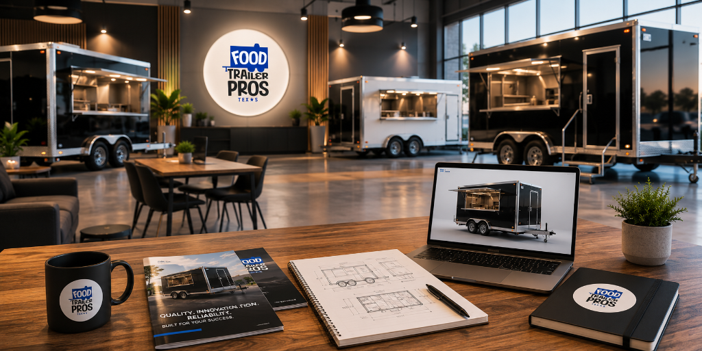 Food Trailer Pros Texas showroom with custom food trailers