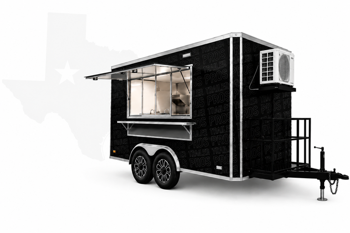 Custom food trailer built by Food Trailer Pros — exterior view with serving window