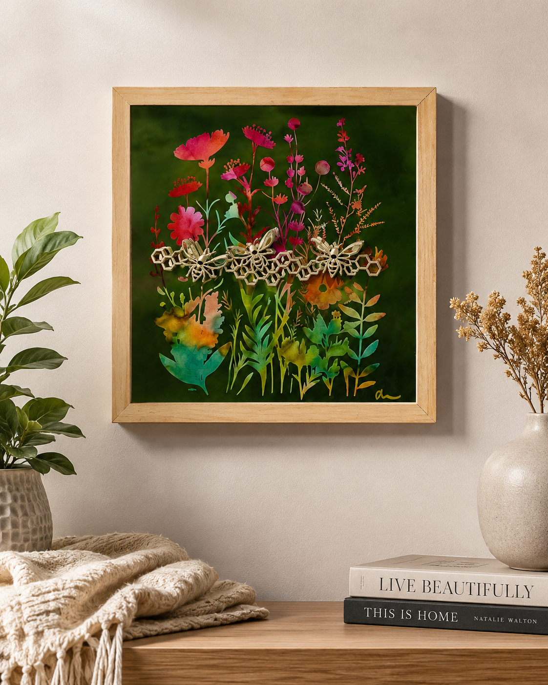 Stained glass piece in home setting