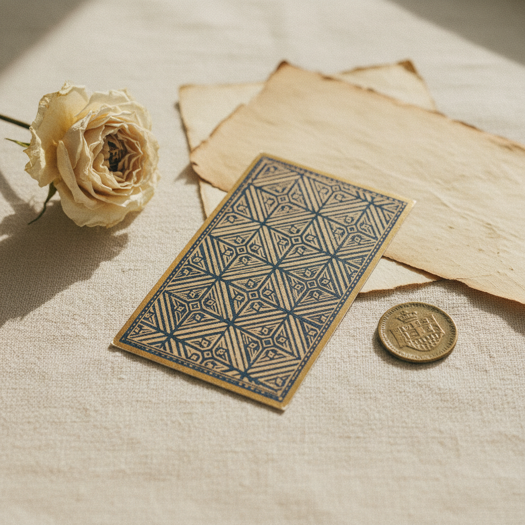 Carte ancienne face verso sur lin ivoire — lumière dorée matinale
