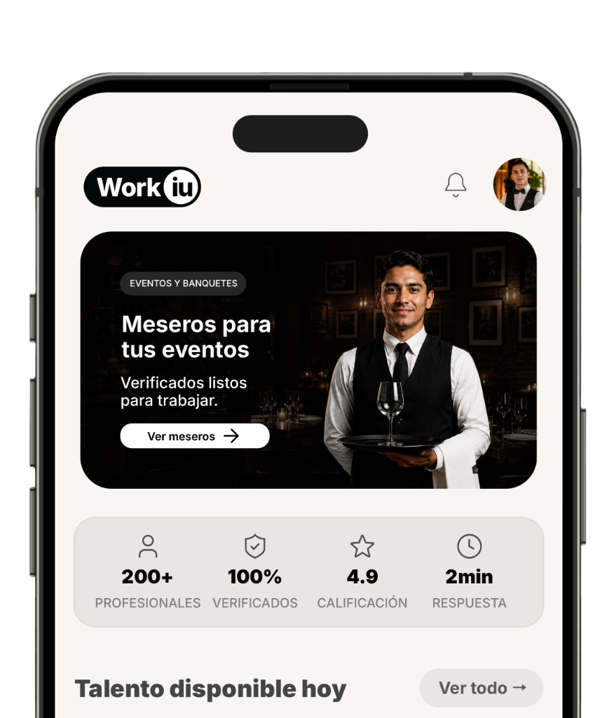 App Workiu — Meseros para tus eventos