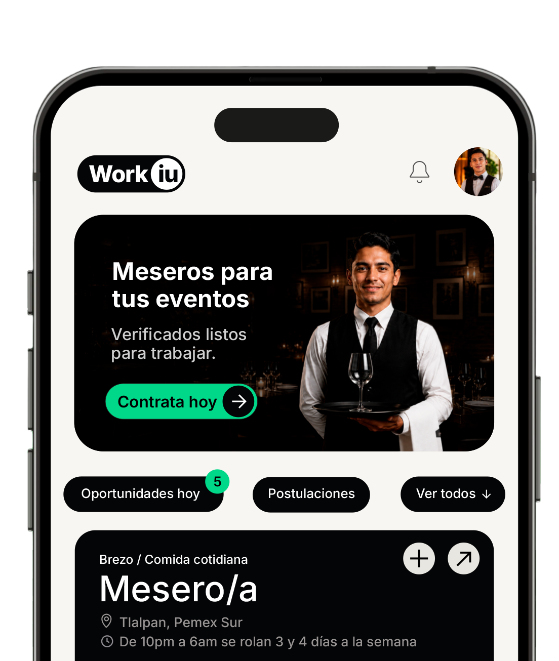 App Workiu — Meseros para tus eventos