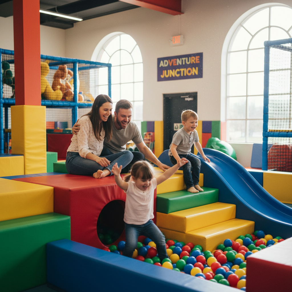 Family enjoying an indoor playcenter together