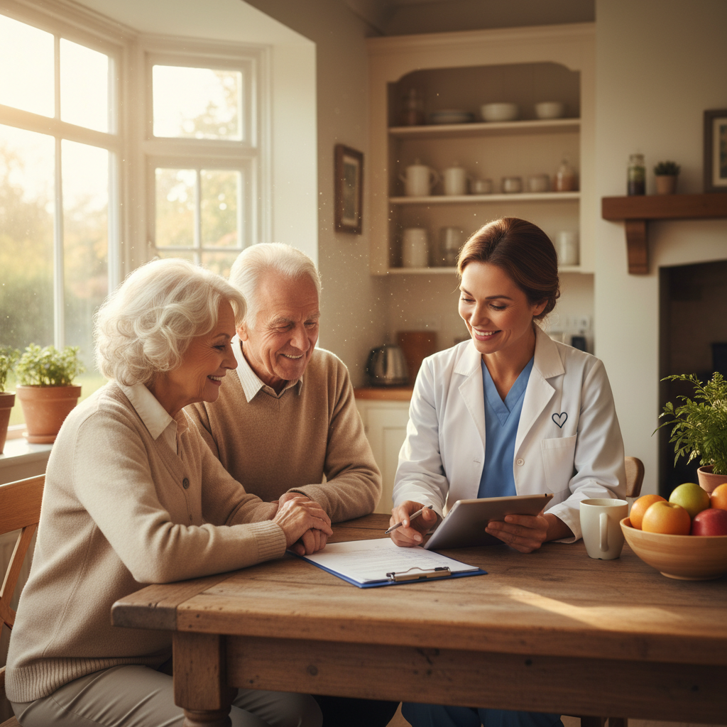 Home health nurse reviewing care plan with family