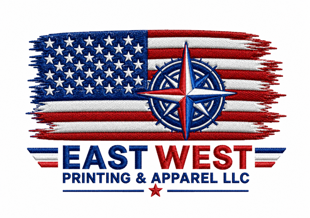 East West Printing & Apparel LLC embroidered patriotic logo