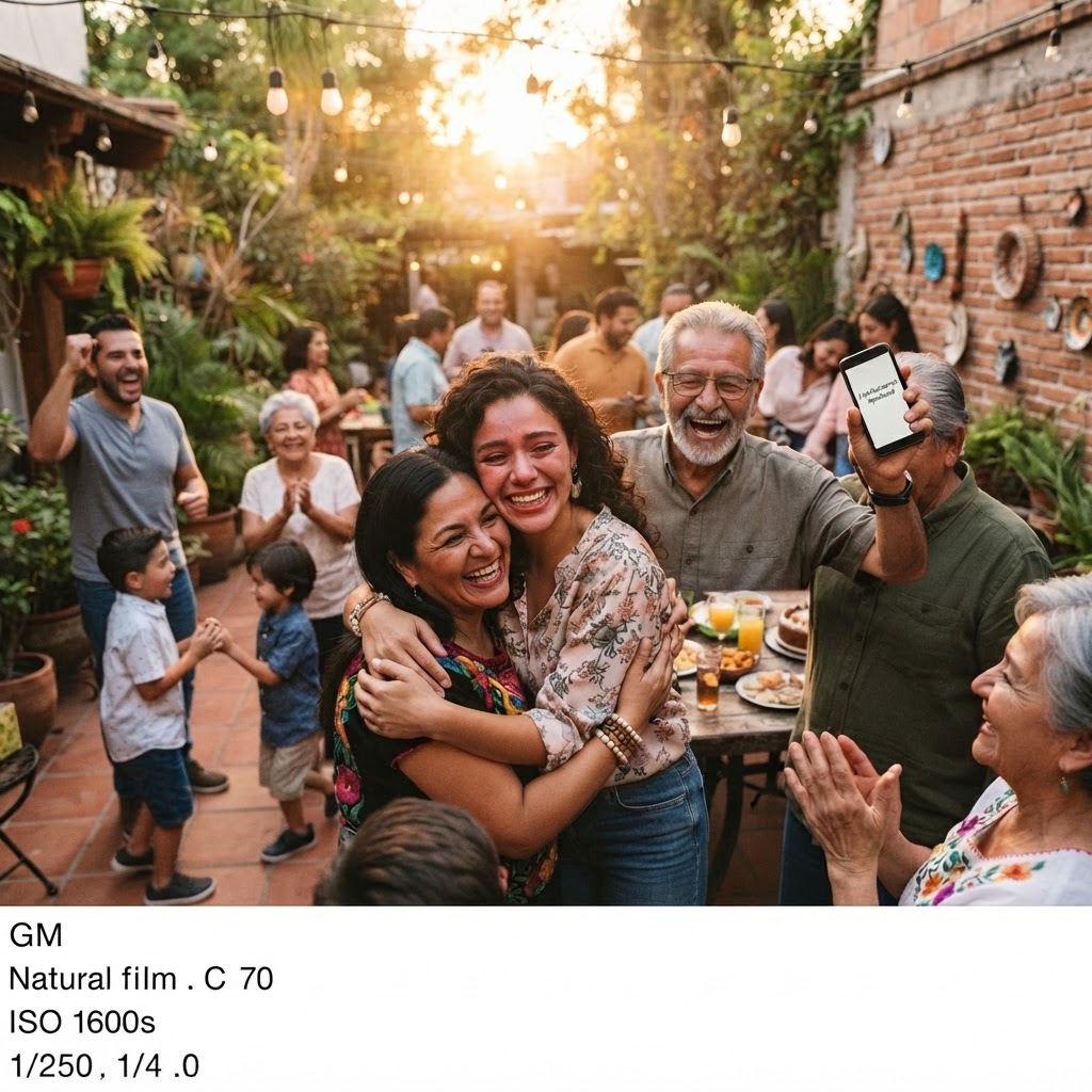 Familia y amigos celebrando la llegada de un bono