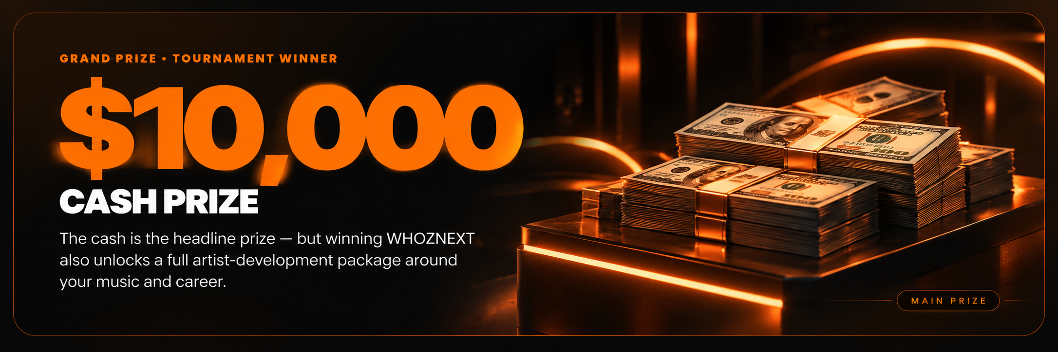 WHOZNEXT Grand Prize — $10,000 Cash Prize for the Tournament Winner