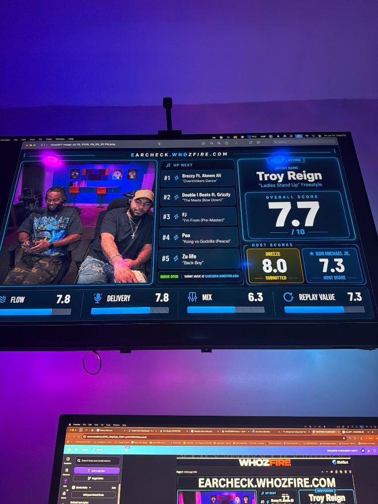 Artist submission queue with visible position and live ratings artists can see and share