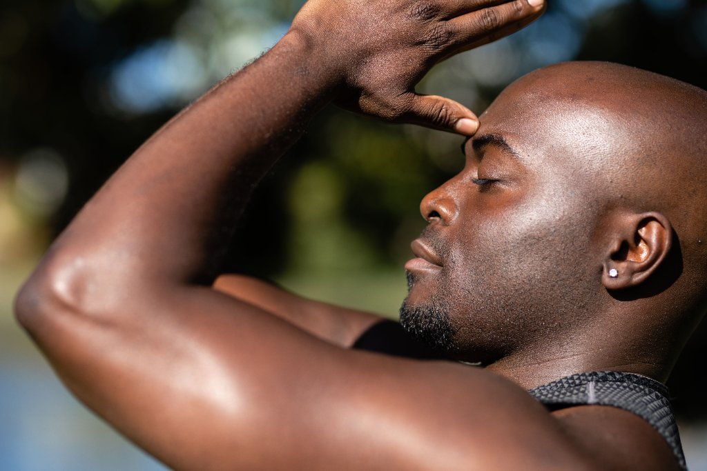 Athlete in mindful reflection