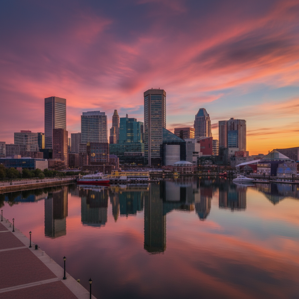 Baltimore skyline at sunset