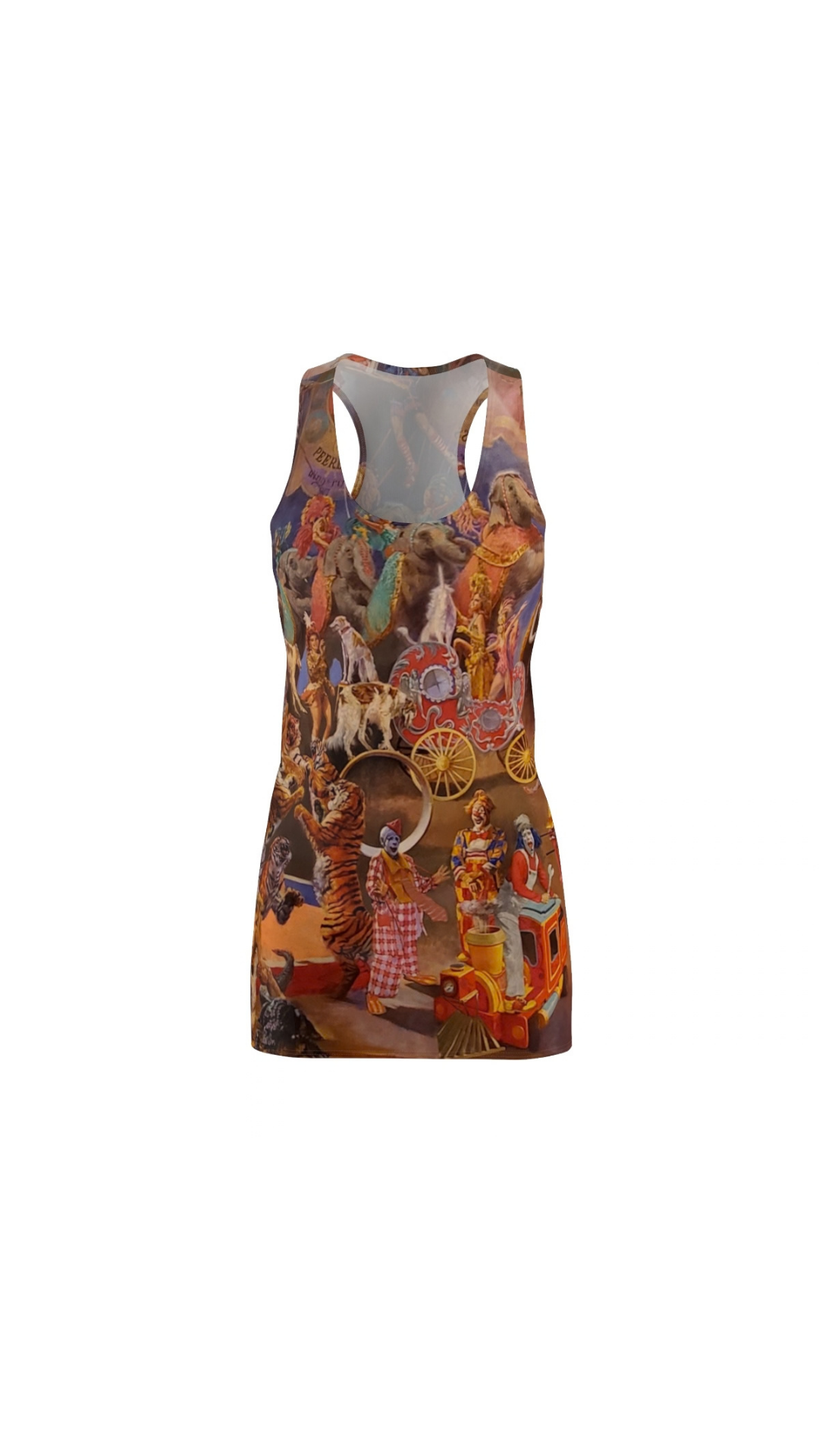 The Circus Print racerback dress by Trunks by PTC with a vintage circus illustration