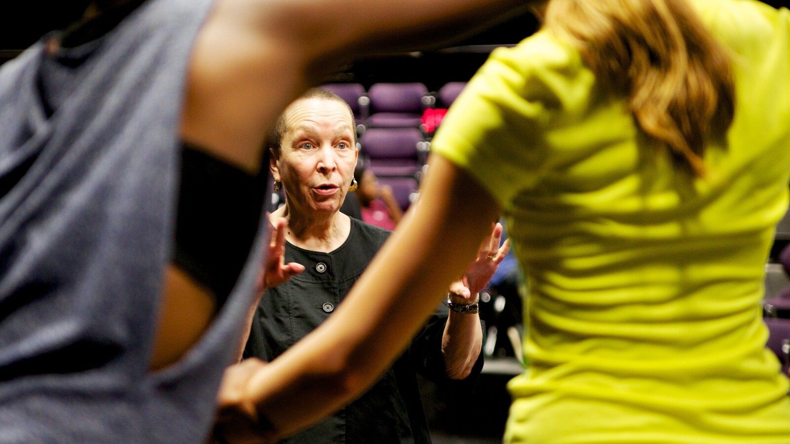 Pearl Cleage in a rehearsal space, mid conversation