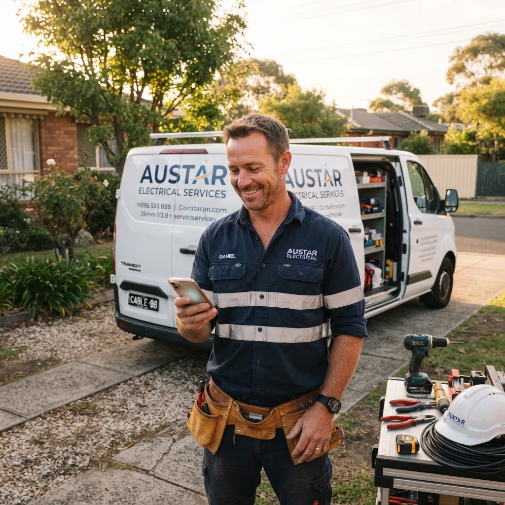 Electrician receiving a five-star Google review