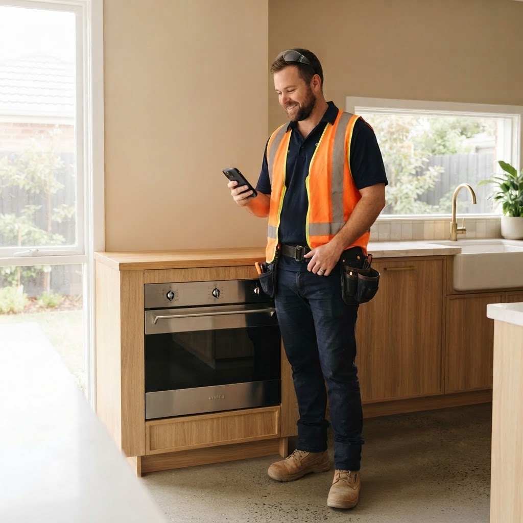 Electrician logging an appliance on the Warranty Tracker App while on site