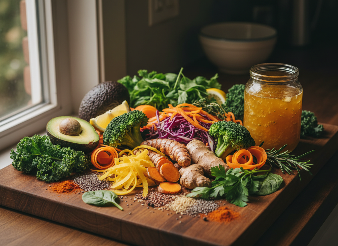 Vibrant organic foods and enzyme-rich vegetables