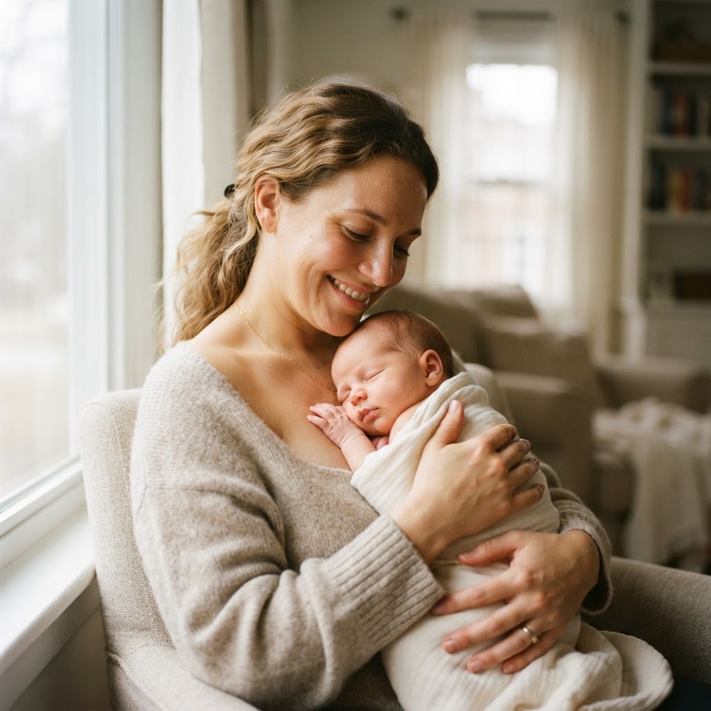 Mother holding her newborn baby