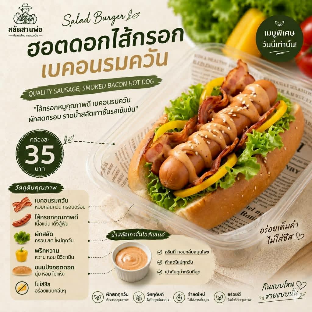 ฮอตดอกไส้กรอก เบคอนรมควัน
