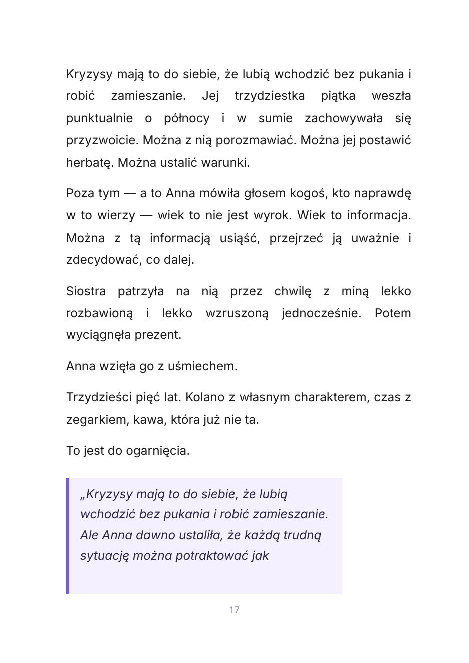 Przykładowa strona z cytatem z książki Smirkly