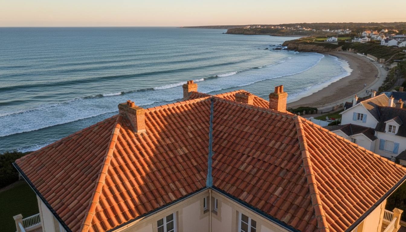 Toiture rénovée vue aérienne en Charente-Maritime