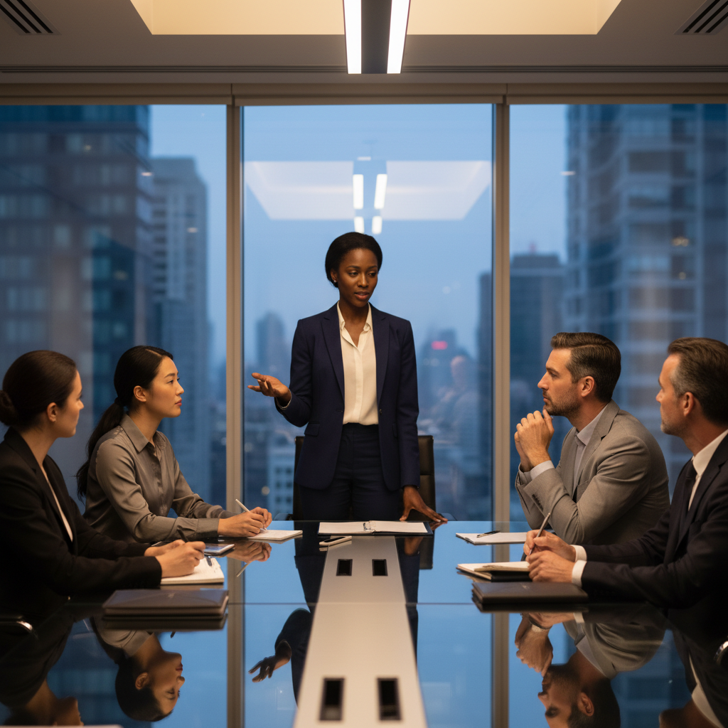 Diverse executives in boardroom discussion