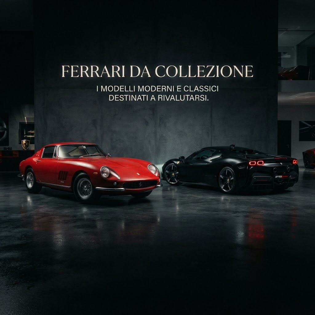 Ferrari clásico y moderno expuestos en una colección de lujo