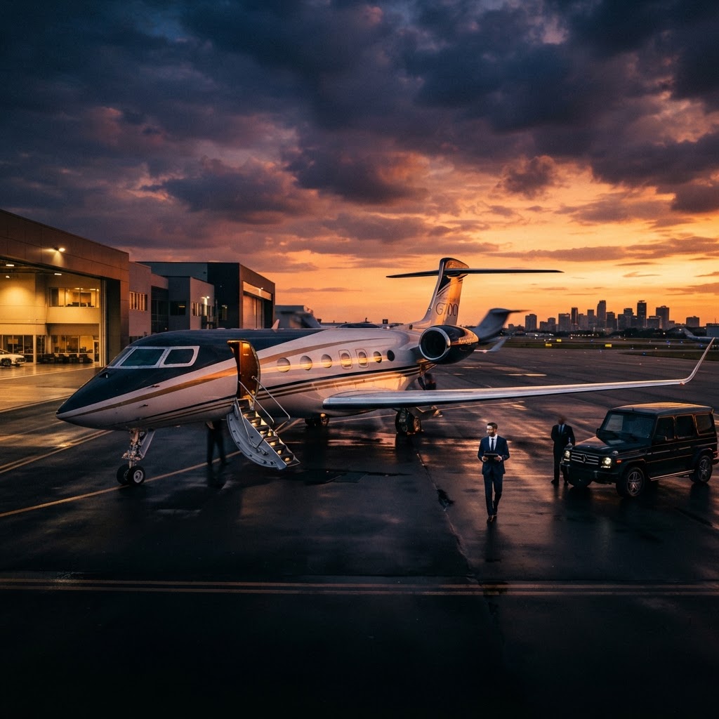Частный самолет Gulfstream G700 в полете