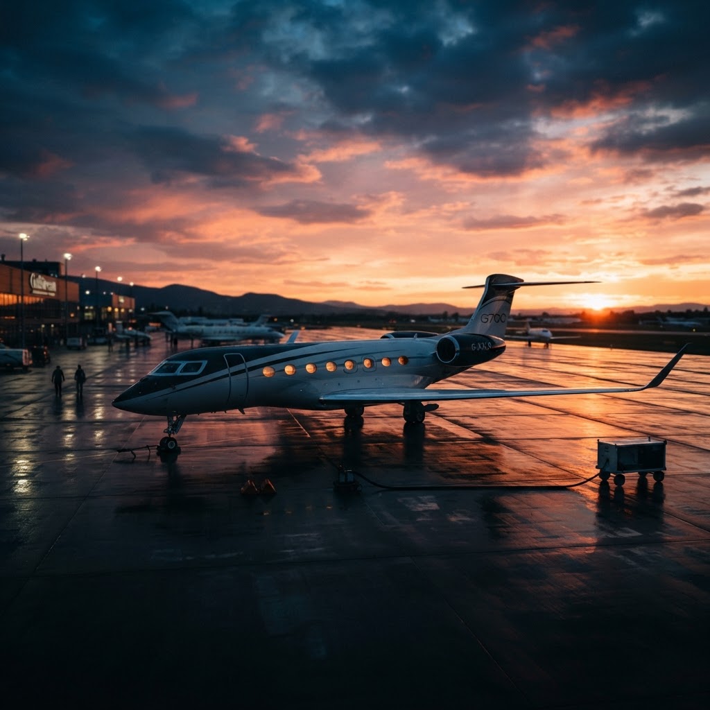 Vue extérieure d'un jet d'affaires Gulfstream G700 en vol