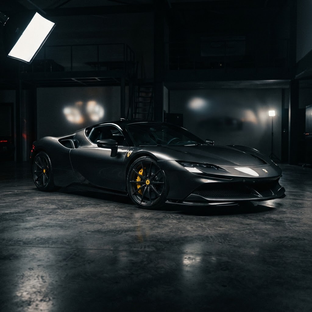 Une sélection de supercars modernes garées dans un cadre luxueux