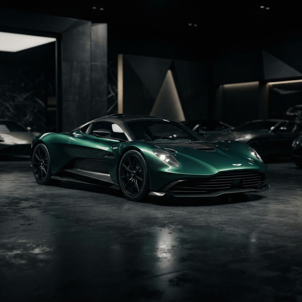 Une supercar de collection garée dans un garage moderne haut de gamme