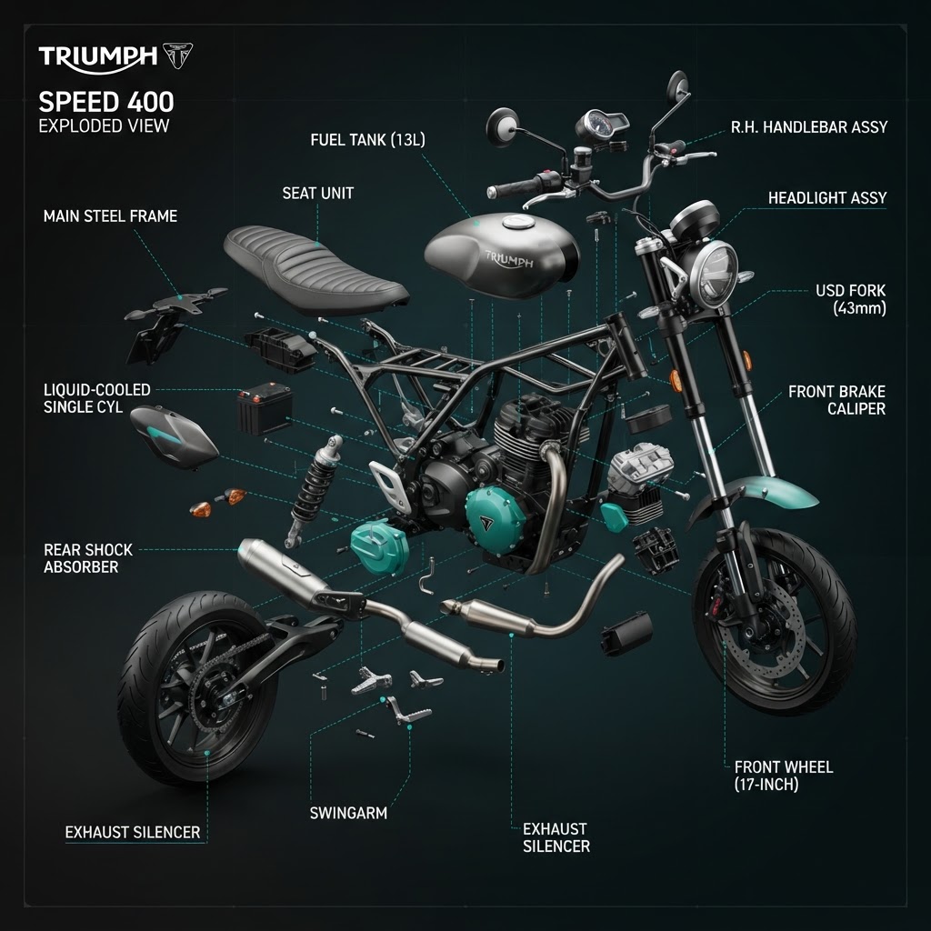Triumph Speed 400 — vue éclatée technique