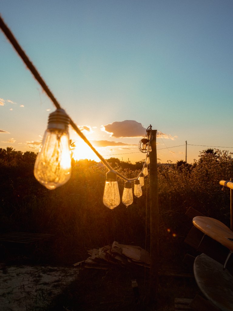 Edison lights at dusk