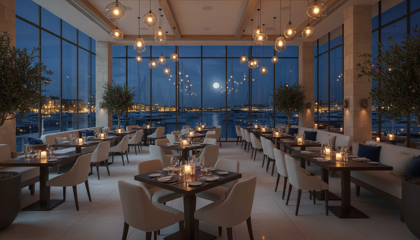 Samizu restaurant interior with marina view