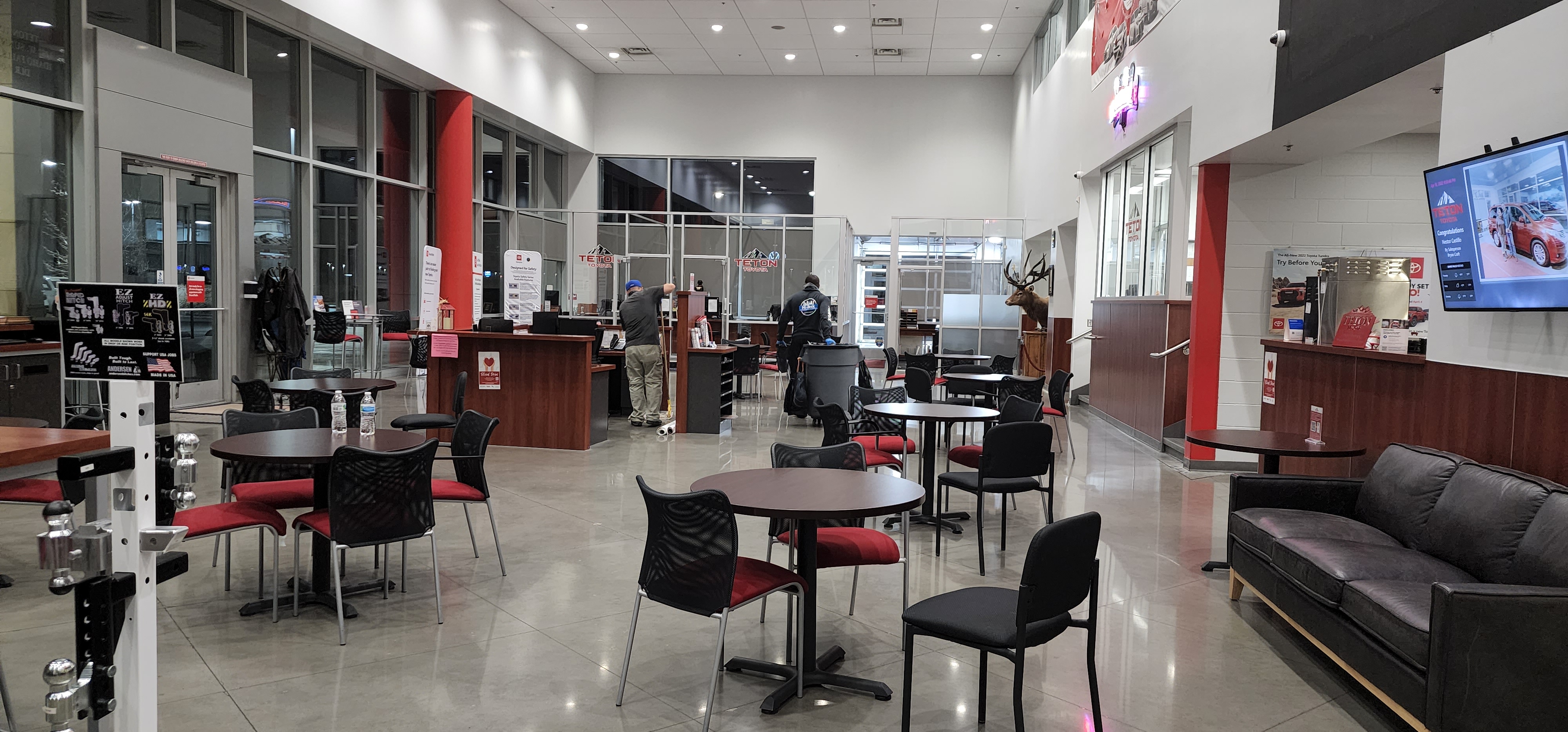 Hi-Teck team cleaning a Teton Toyota dealership showroom in Idaho Falls
