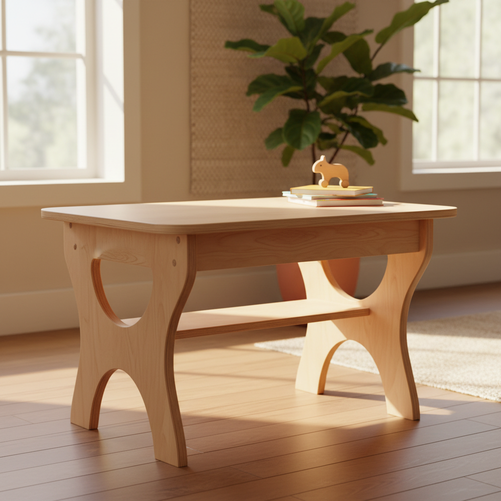 Handcrafted children's wooden desk made from natural birch plywood with rounded child-safe edges