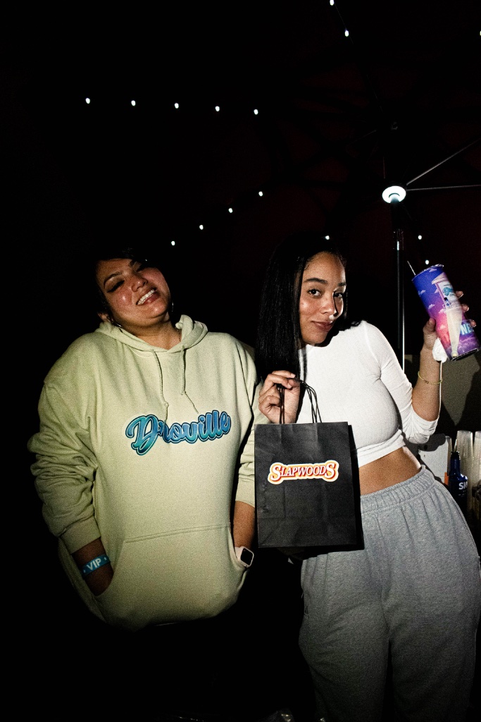 Festival guests sharing a moment at Droville