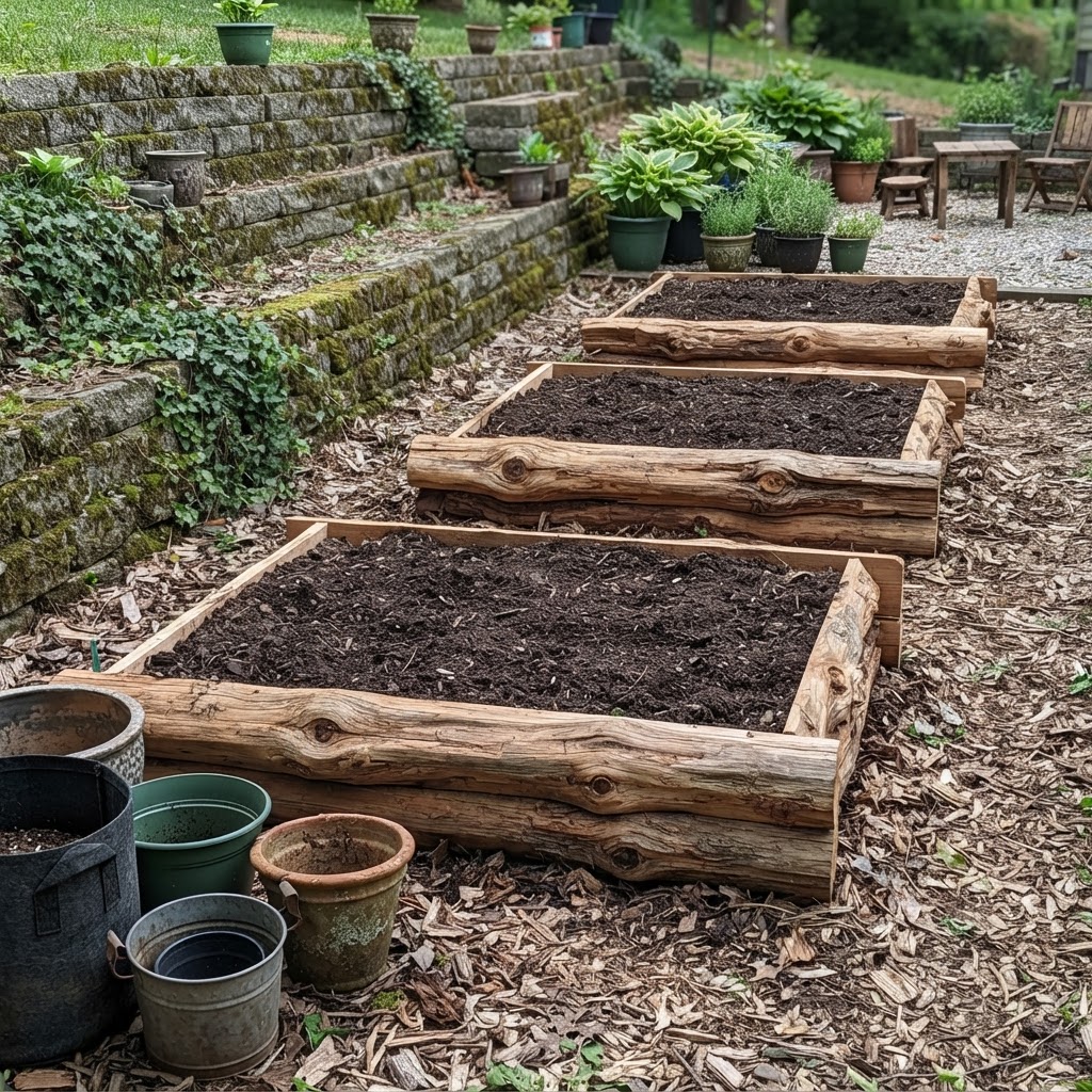 Rustic Cedar Log Raised Bed