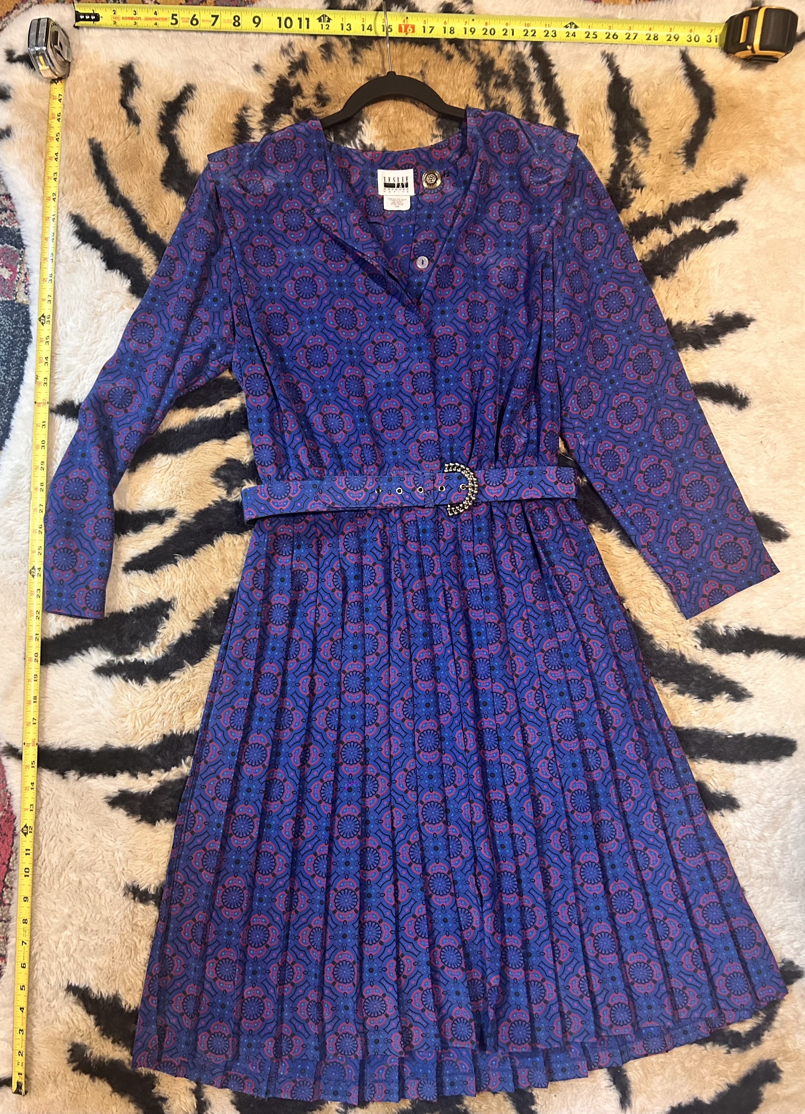 80’s Leslie Faye print long sleeve dress 