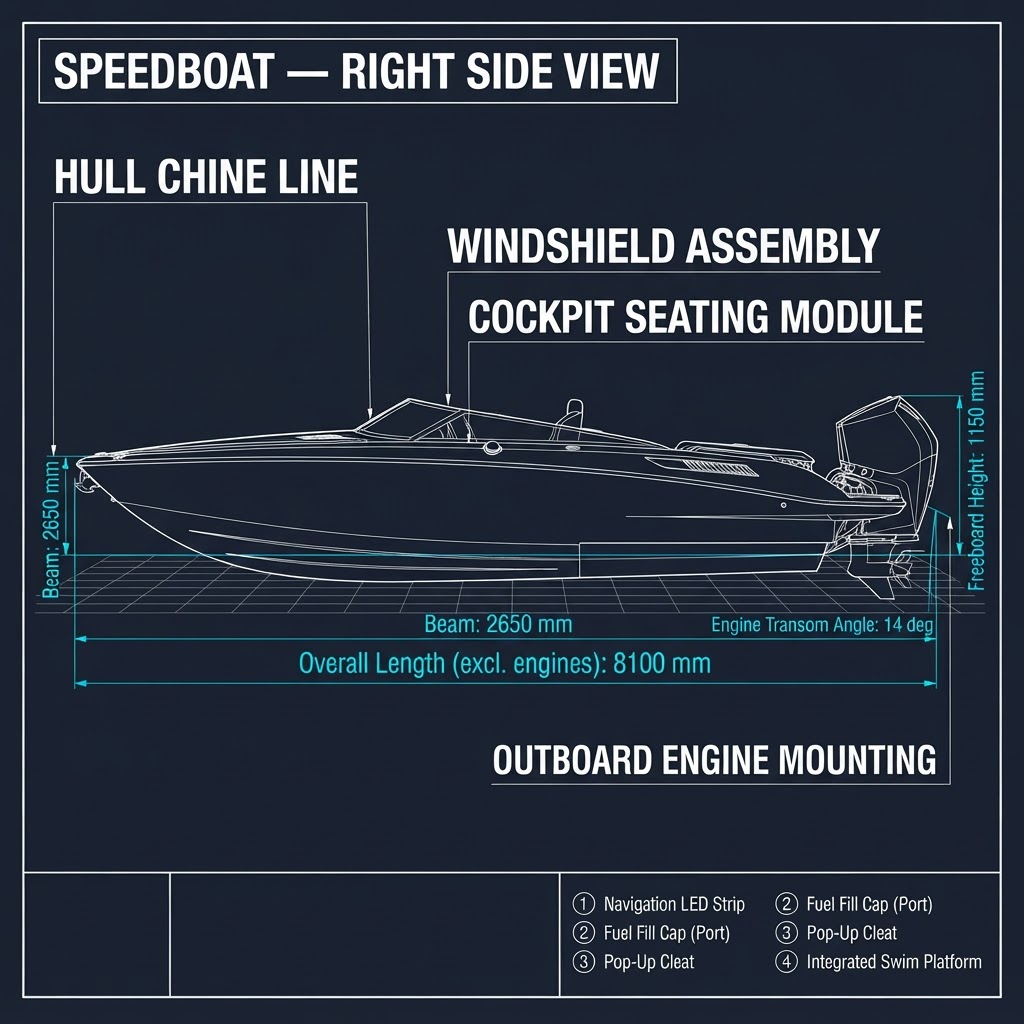 Speedboat — Right Side View