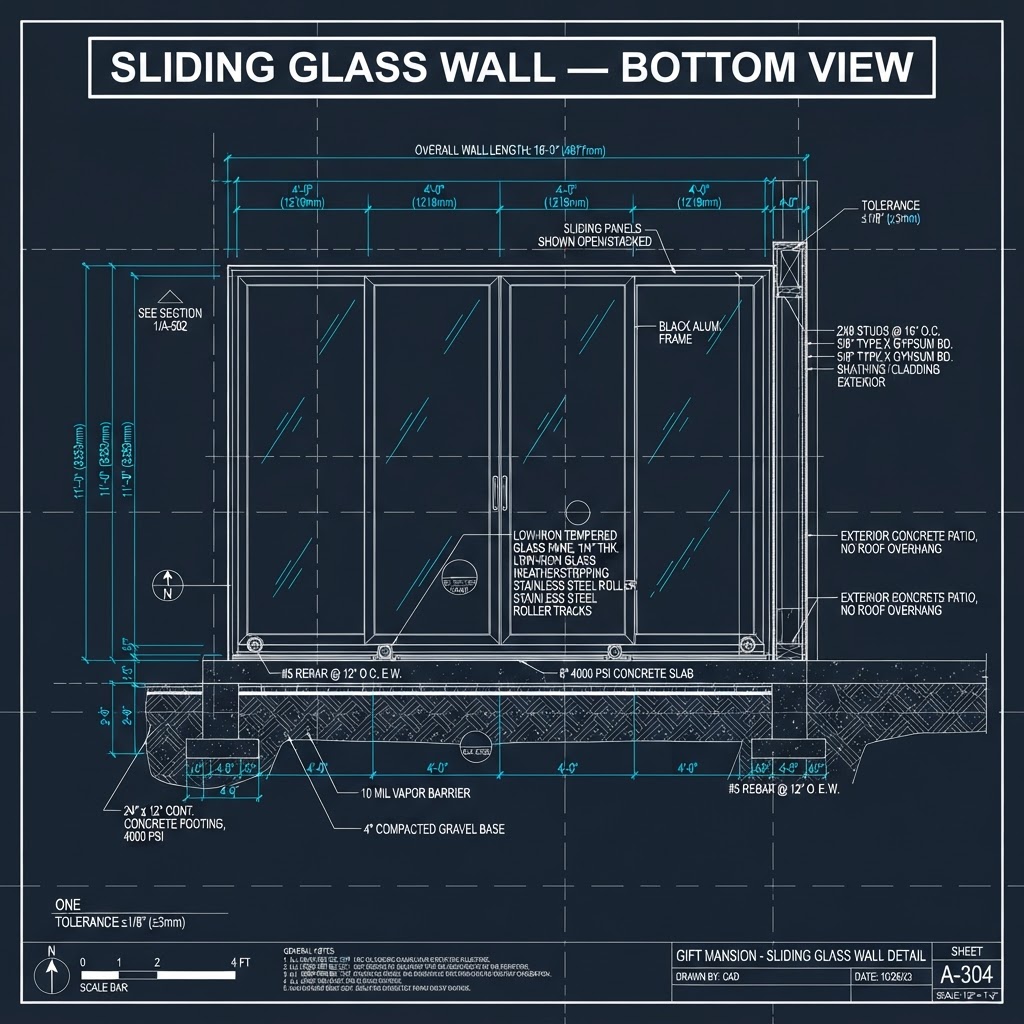 Sliding Glass Wall — Bottom View