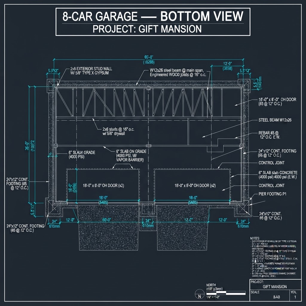 8-Car Garage — Bottom View