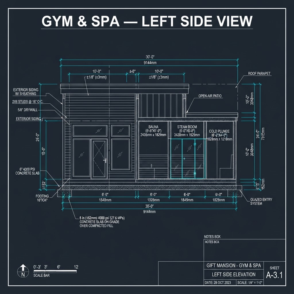 Gym & Spa — Left Side View