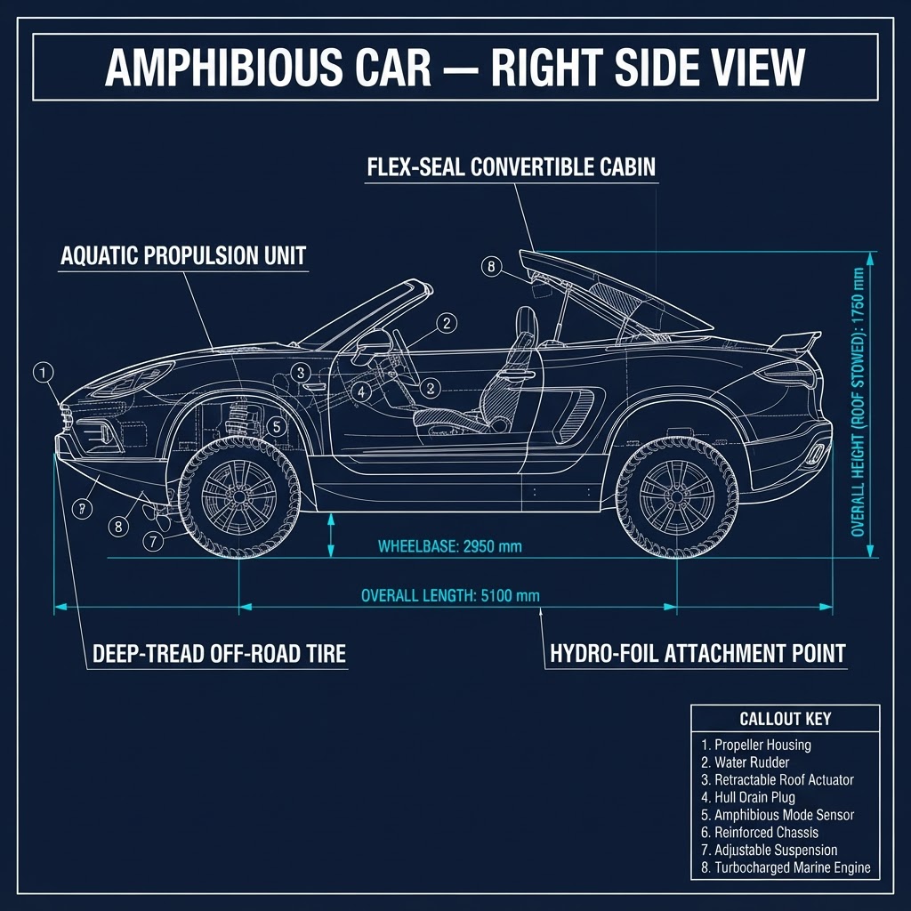 Amphibious Car — Right Side View