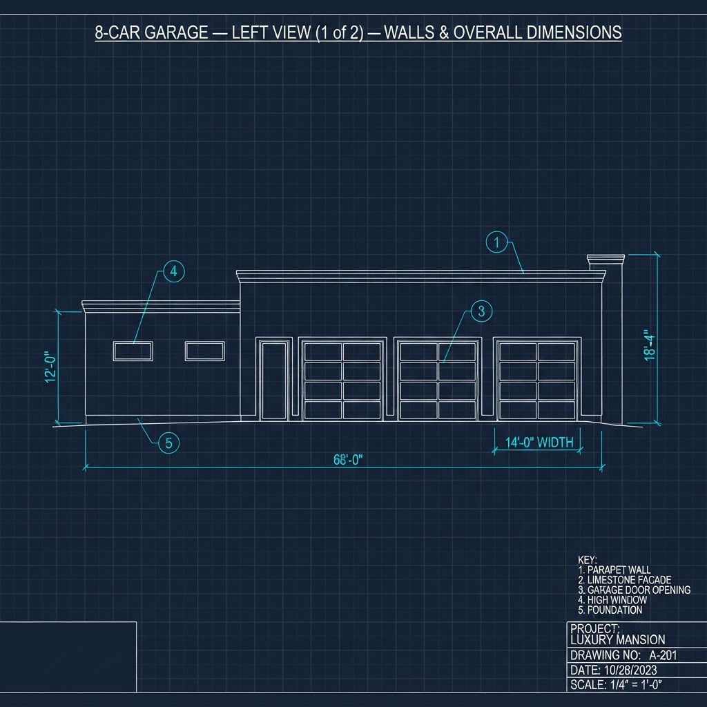 8-Car Garage — Left Side View (1 of 2)