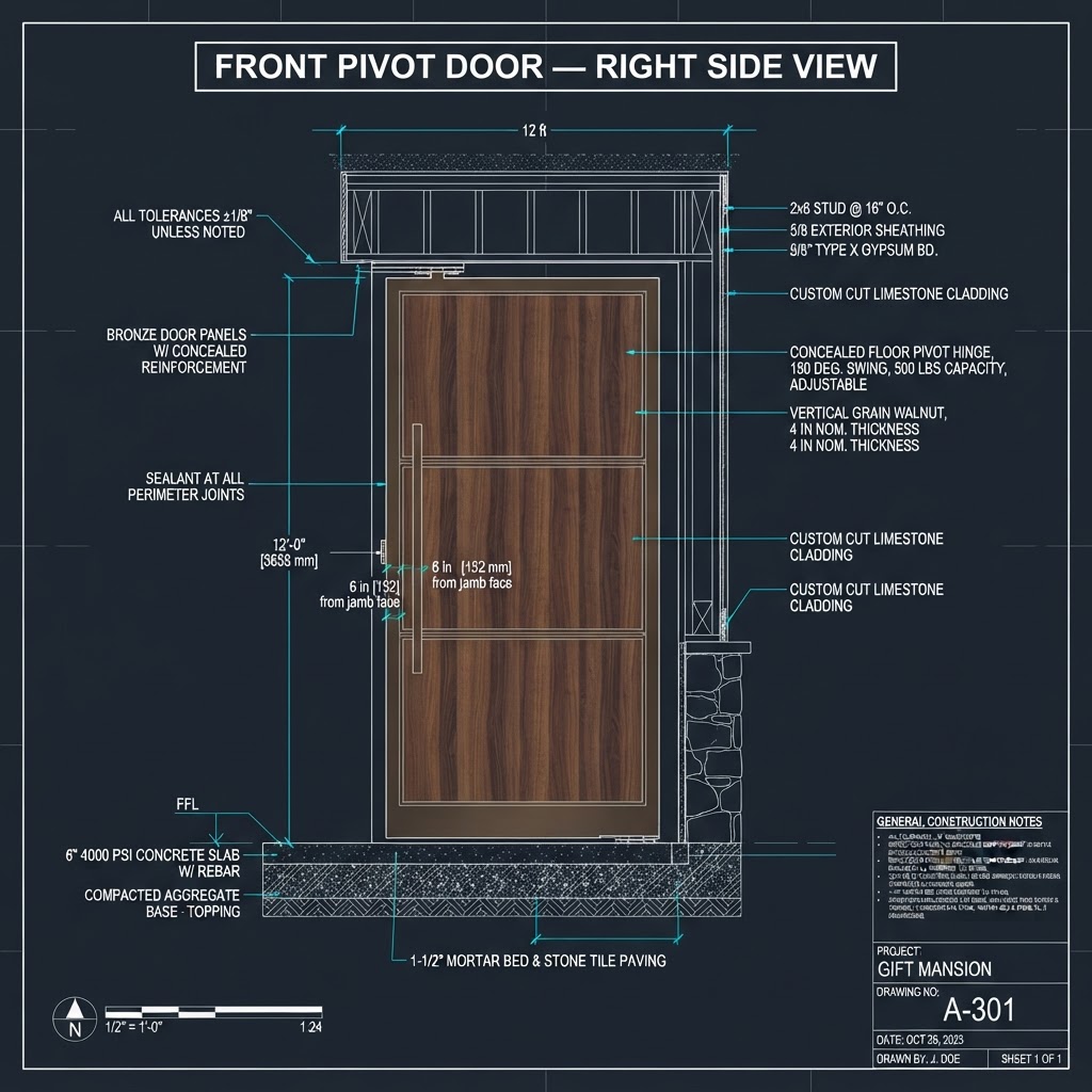 Front Pivot Door — Right Side View