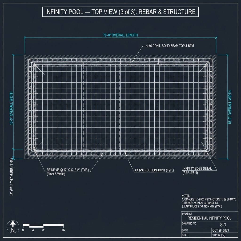 Infinity Pool — Top View (3 of 3) — Rebar & Structure
