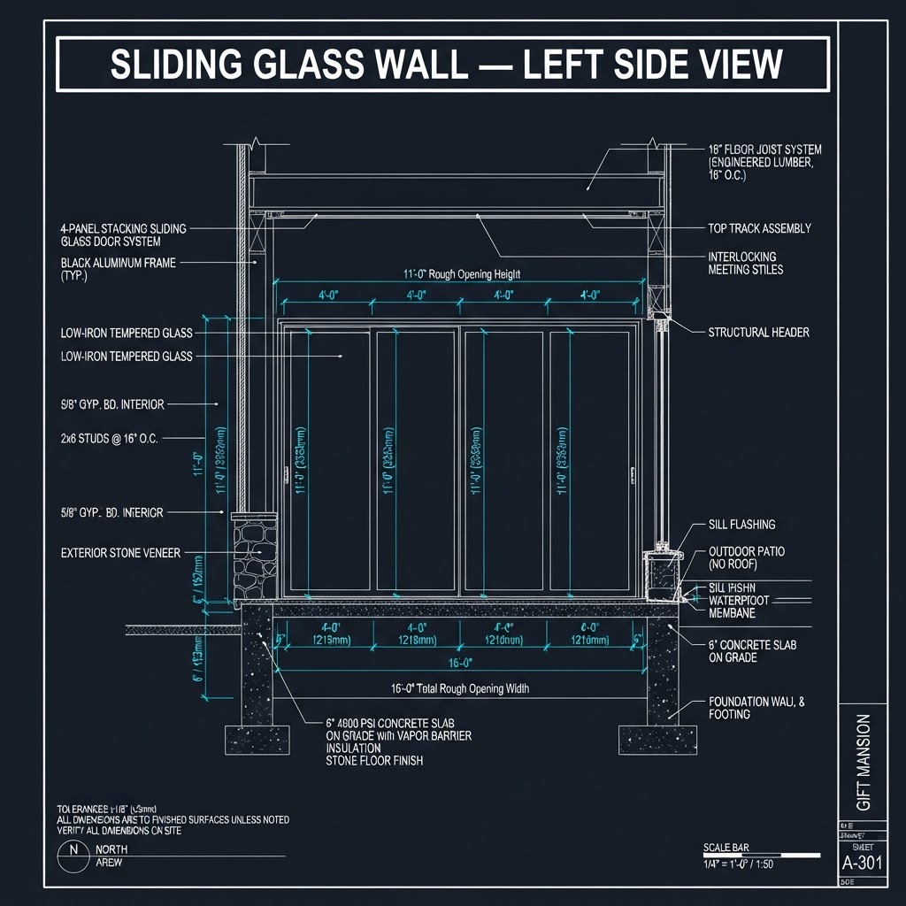 Sliding Glass Wall — Left Side View