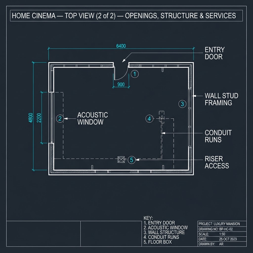 Home Cinema — Top View (2 of 2) — Openings, Structure & Services