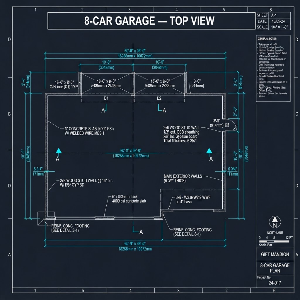 8-Car Garage — Top View