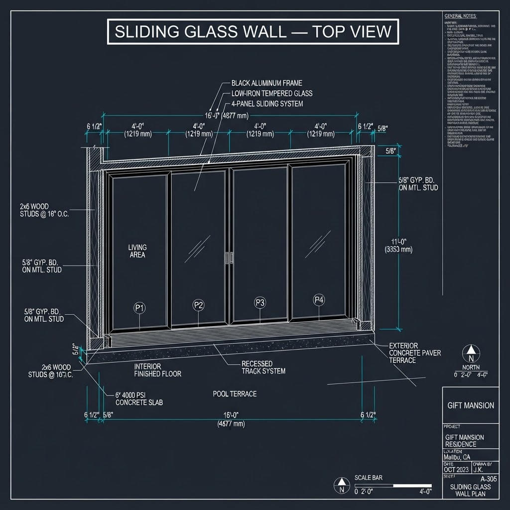 Sliding Glass Wall — Top View